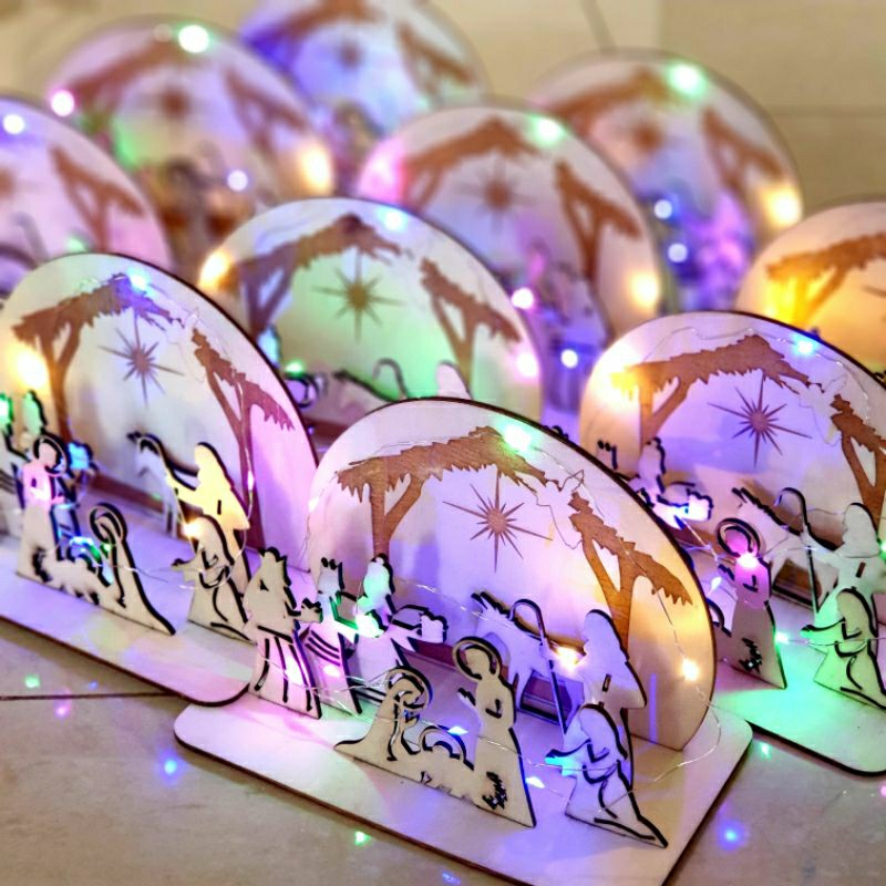 Hang đá Giáng sinh bằng gỗ trang trí Noel bàn làm việc - có thể khắc tên theo yêu cầu