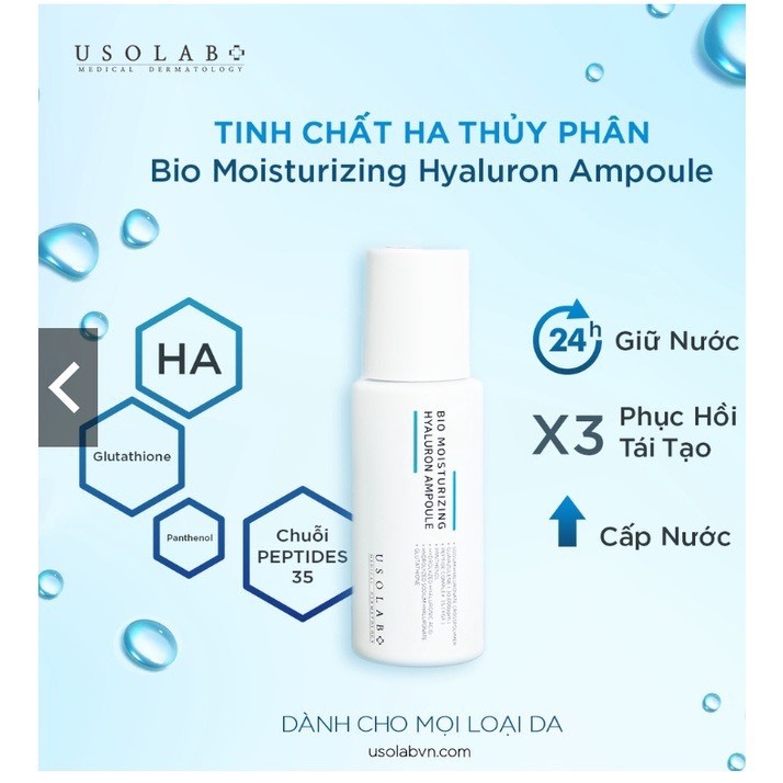 Serum HA Usolab Bio Moisturizing Hyaluron Ampoule - Tinh chất căng bóng HA thủy phân 50ml