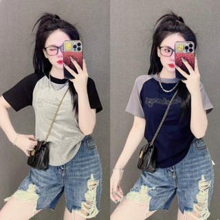 Áo thun dáng ôm nữ Tay Phối chữ nổi ( Mã Changi )