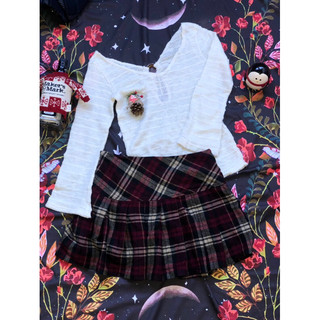 2hand - mini skirt chân váy ngắn chất liệu dạ ấm áp hoạ tiết kẻ caro retro 90s y2k