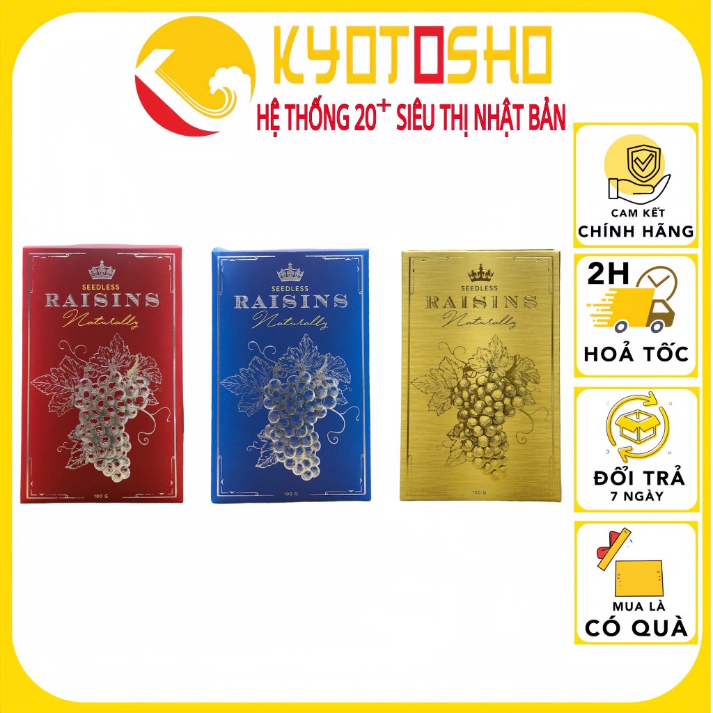 Nho Mỹ Raisins, Nho khô Raisins không hạt 100g, nho khô không hạt (giao màu ngẫu nhiên)