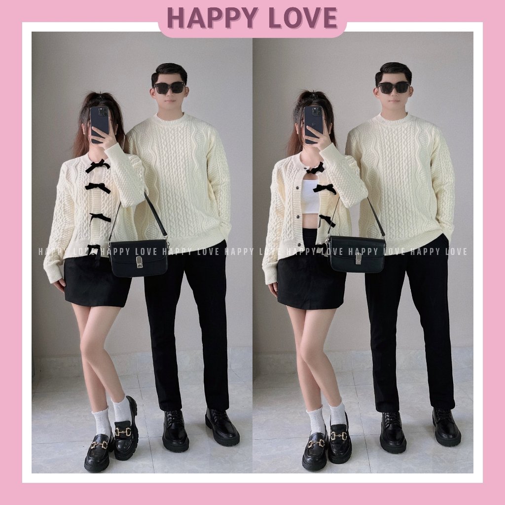 Đồ đôi nam nữ set couple áo len kiểu với người yêu màu trắng kem thời