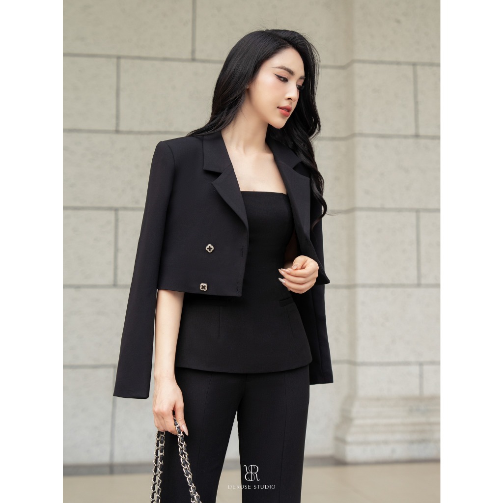 MADISON GILE - Áo hai đây tweed đen