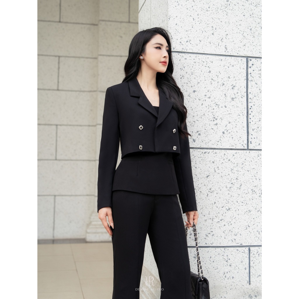 MADISON GILE - Áo hai đây tweed đen
