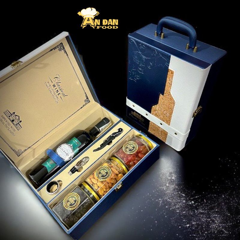 Hộp Quà Tặng Tết Nhập Khẩu - Sỉ Hộp Vali Da Đựng Mứt Hạt Set Hũ Sang Trọng Sinh Nhật Sếp Doanh Nghiệp Biếu Người Thân