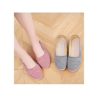 Giầy búp bê vải thoáng mềm kẻ karo dễ thương GN34
