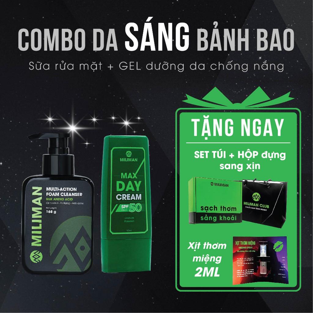 Combo Da Sáng Bảnh Bao Gồm Sữa Rửa Mặt và Gel Dưỡng Da Chống Nắng 4 in 1 Công Nghệ Amino Acid Vector | Tặng 1 Túi, 1 Hộp