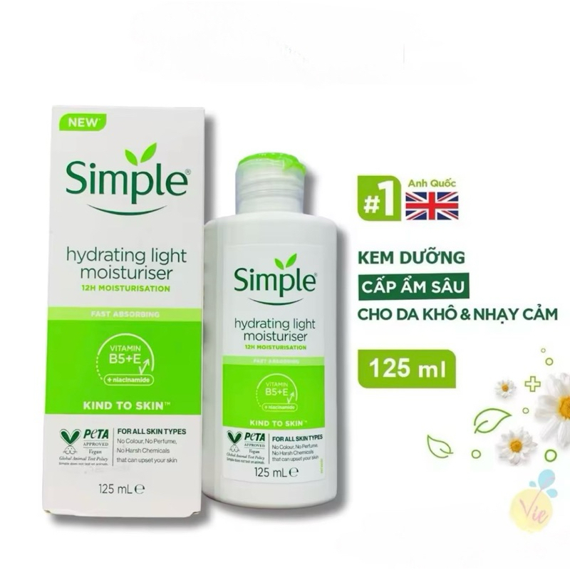 Sữa Dưỡng Da Simple Cho Da Nhạy Cảm Kind To Skin Hydrating Light Moisturiser 125ml