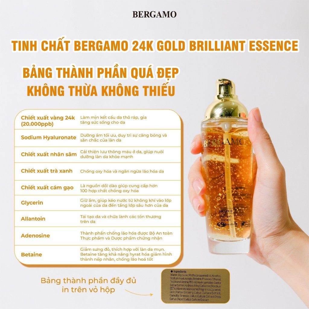 Tinh Chất BERGAMO 24K GOLD BRILLIANT ESSENCE 110ML Trẻ Hóa Làn Da Và Dưỡng Trắng