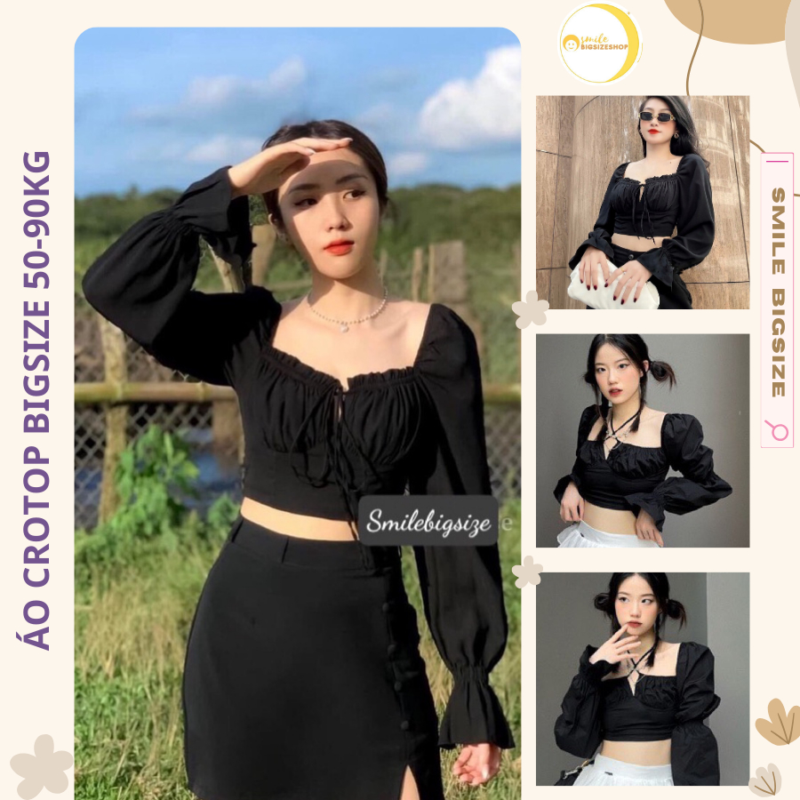 Áo Croptop Tay Dài Bigsize AC04 Áo Thun Nữ Trễ Vai Sexy Size Lớn - Smile Bigsize
