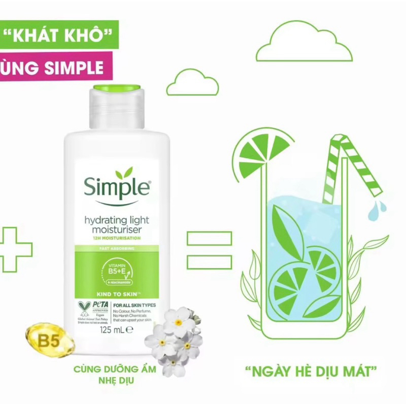 Sữa Dưỡng Da Simple Cho Da Nhạy Cảm Kind To Skin Hydrating Light Moisturiser 125ml