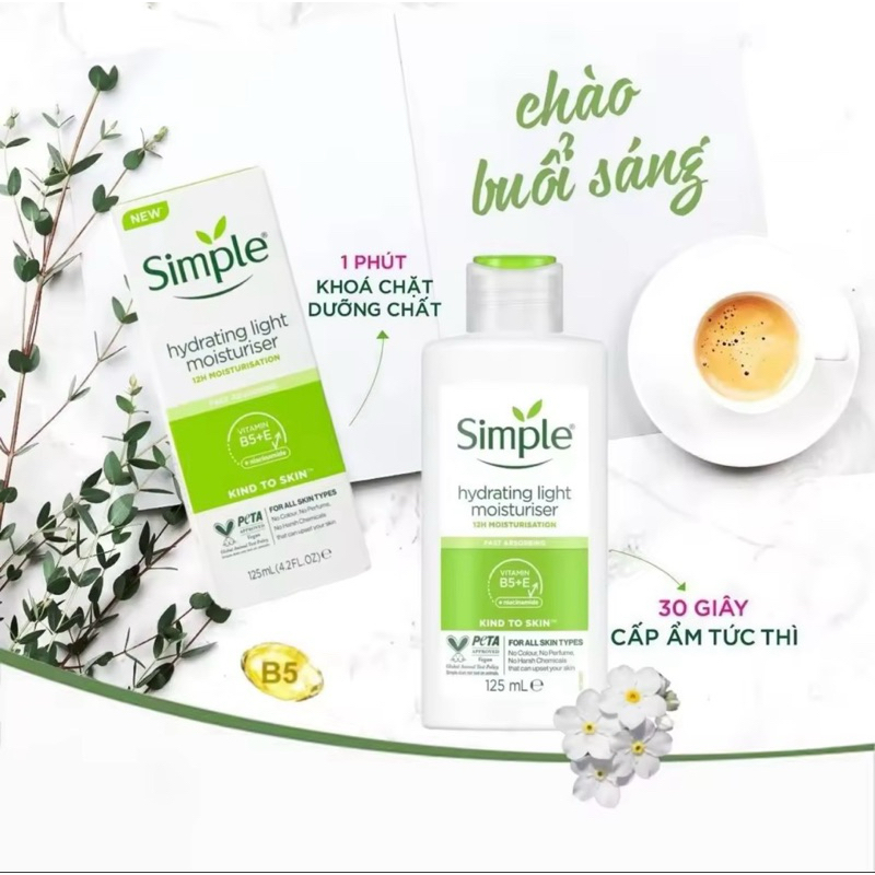Sữa Dưỡng Da Simple Cho Da Nhạy Cảm Kind To Skin Hydrating Light Moisturiser 125ml