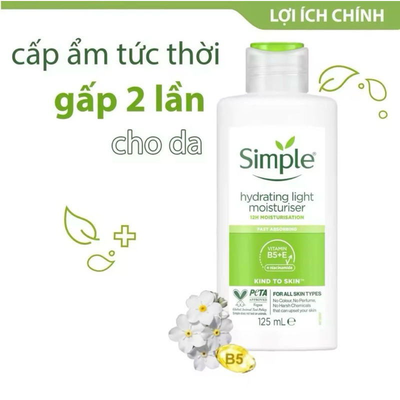 Sữa Dưỡng Da Simple Cho Da Nhạy Cảm Kind To Skin Hydrating Light Moisturiser 125ml
