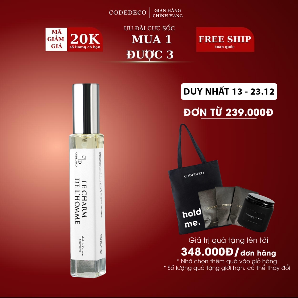 Tinh dầu thơm CODEDECO Le Charm De L'Homme Cuốn hút, Quyến rũ , Nam tính 10ml