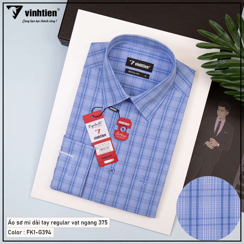 Áo Sơ Mi Vĩnh Tiến Dài Tay Sọc Caro Form Regular Vạt Ngang Cotton 375 - Mẫu 1