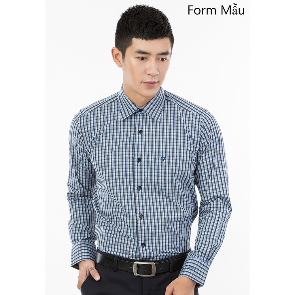 Áo Sơ Mi Vĩnh Tiến Dài Tay Sọc Caro Form Regular Vạt Ngang Cotton 375 - Mẫu 1