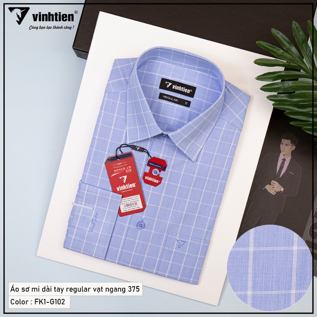 Áo Sơ Mi Vĩnh Tiến Dài Tay Sọc Caro Form Regular Vạt Ngang Cotton 375 - Mẫu 1