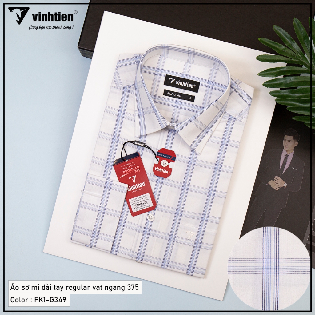 Áo Sơ Mi Vĩnh Tiến Dài Tay Sọc Caro Form Regular Vạt Ngang Cotton 375 - Mẫu 1