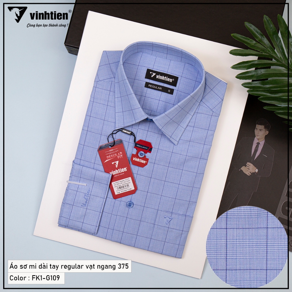 Áo Sơ Mi Vĩnh Tiến Dài Tay Sọc Caro Form Regular Vạt Ngang Cotton 375 - Mẫu 1