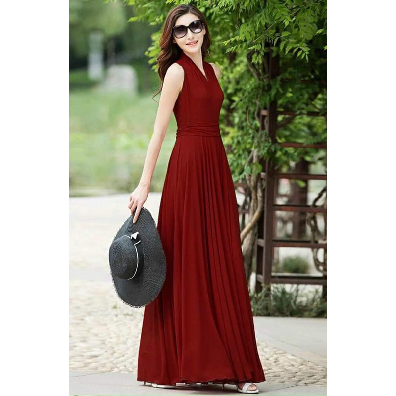 ĐẦM XÒE ĐẮP NGỰC DỰ TIỆC SANG TRỌNG, ĐẦM MAXI CỔ V ĐẮP CHÉO ĐI BIỂN