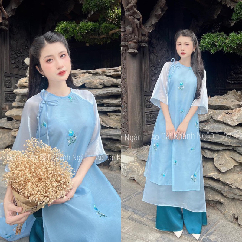 Áo dài tơ thêu hoa