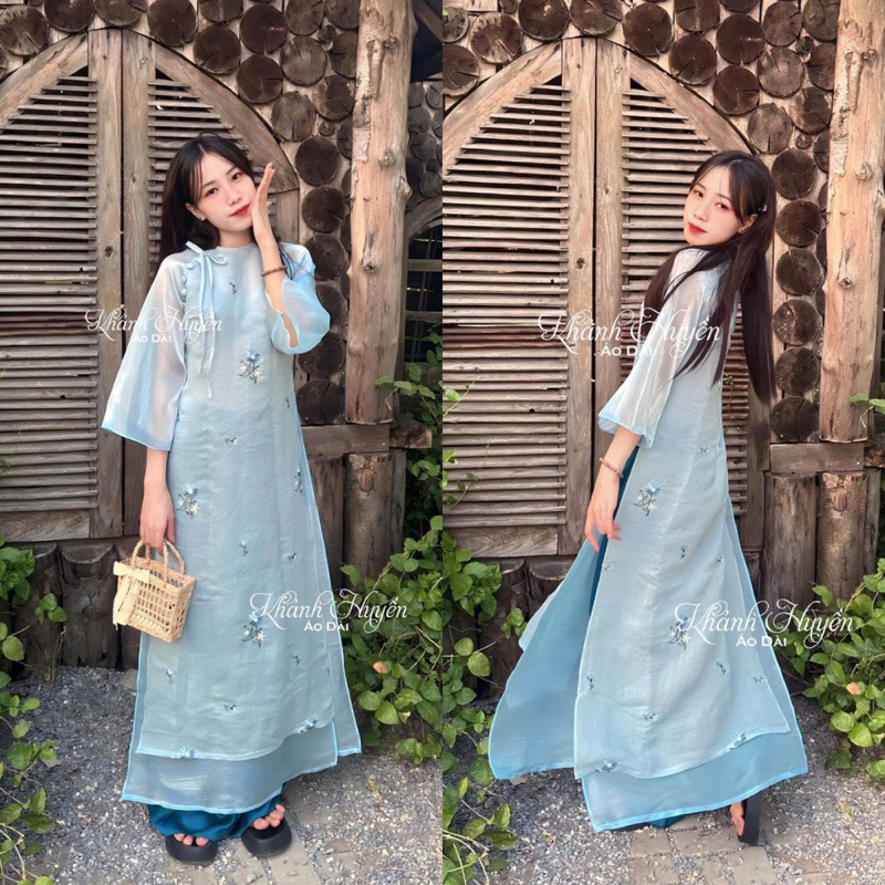 Áo dài tơ thêu hoa