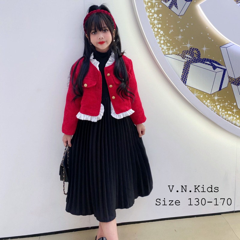 Set váy maxi + áo khoác dạ nhung size đại 19kg-45kg