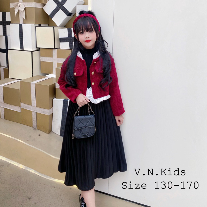 Set váy maxi + áo khoác dạ nhung size đại 19kg-45kg