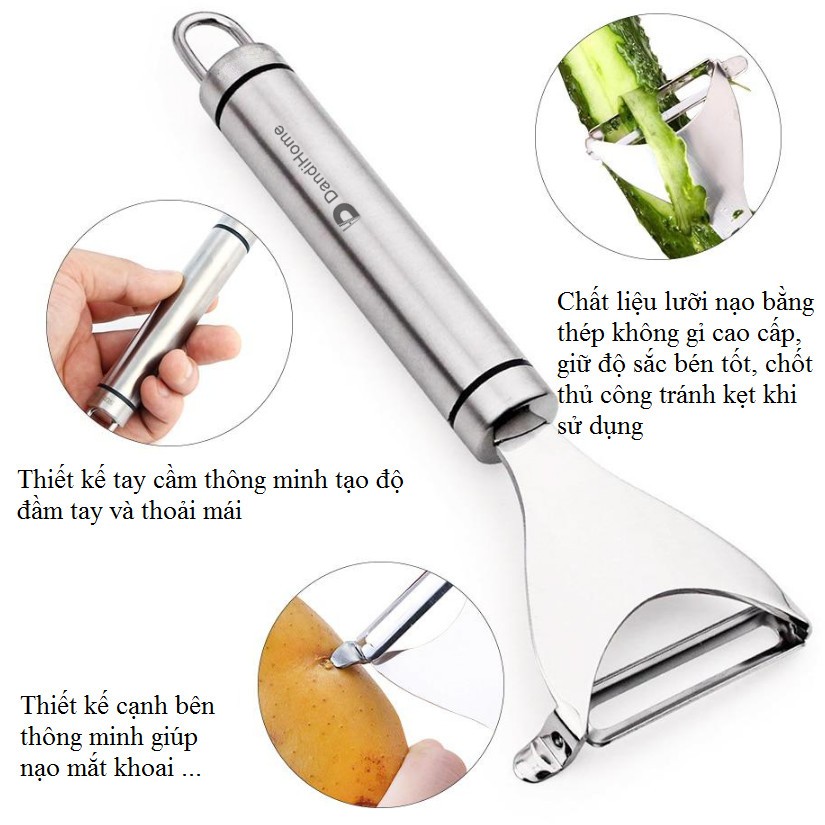Dụng cụ gọt vỏ inox 304 gọt tất cả thể loại trái cây và rau củ hư táo, dưa hấu, dưa leo, cà rốt, khoai tây Nhà Sạch 365