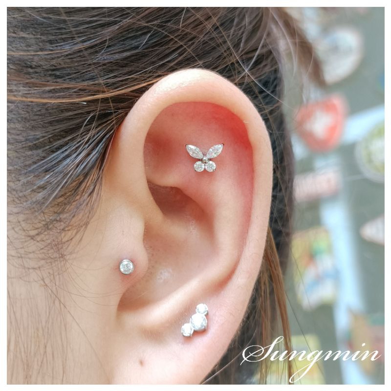 khuyên tai bướm titan Titanium 16G xỏ khuyên