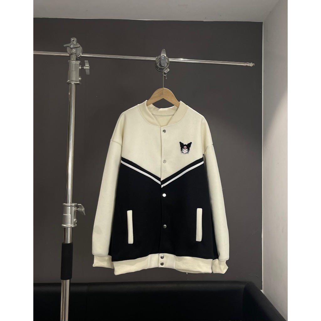 ÁO BOMBER ĐEN PHỐI TRẮNG HÌNH MA CHIBI G37 LUMIHOUSE