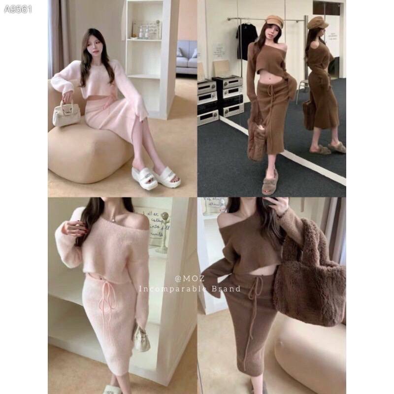SET ÁO LEN CROPTOP KÈM CHÂN VÁY MIDI