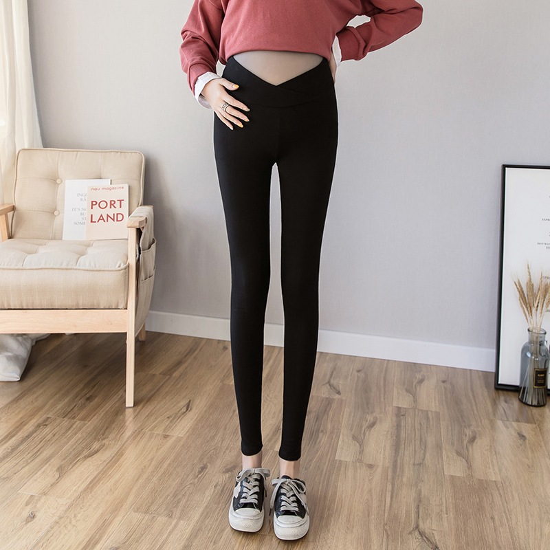 Quần legging bầu dài, quần legging dài dạng cạp chéo loại chất đẹp không bai xù [ĐẦM BẦU THỎ]