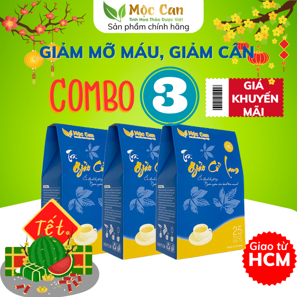 Combo 3 Trà giảo cổ lam túi lọc Mộc Can hỗ trợ giảm mỡ máu ổn định huyết áp hộp 125g (25 túi lọc x 5g)