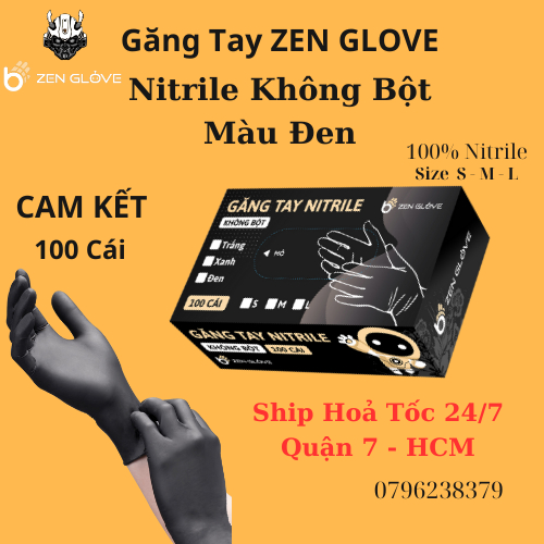 Găng Tay Màu Đen Không Bột- Thương Hiệu Zen Glove