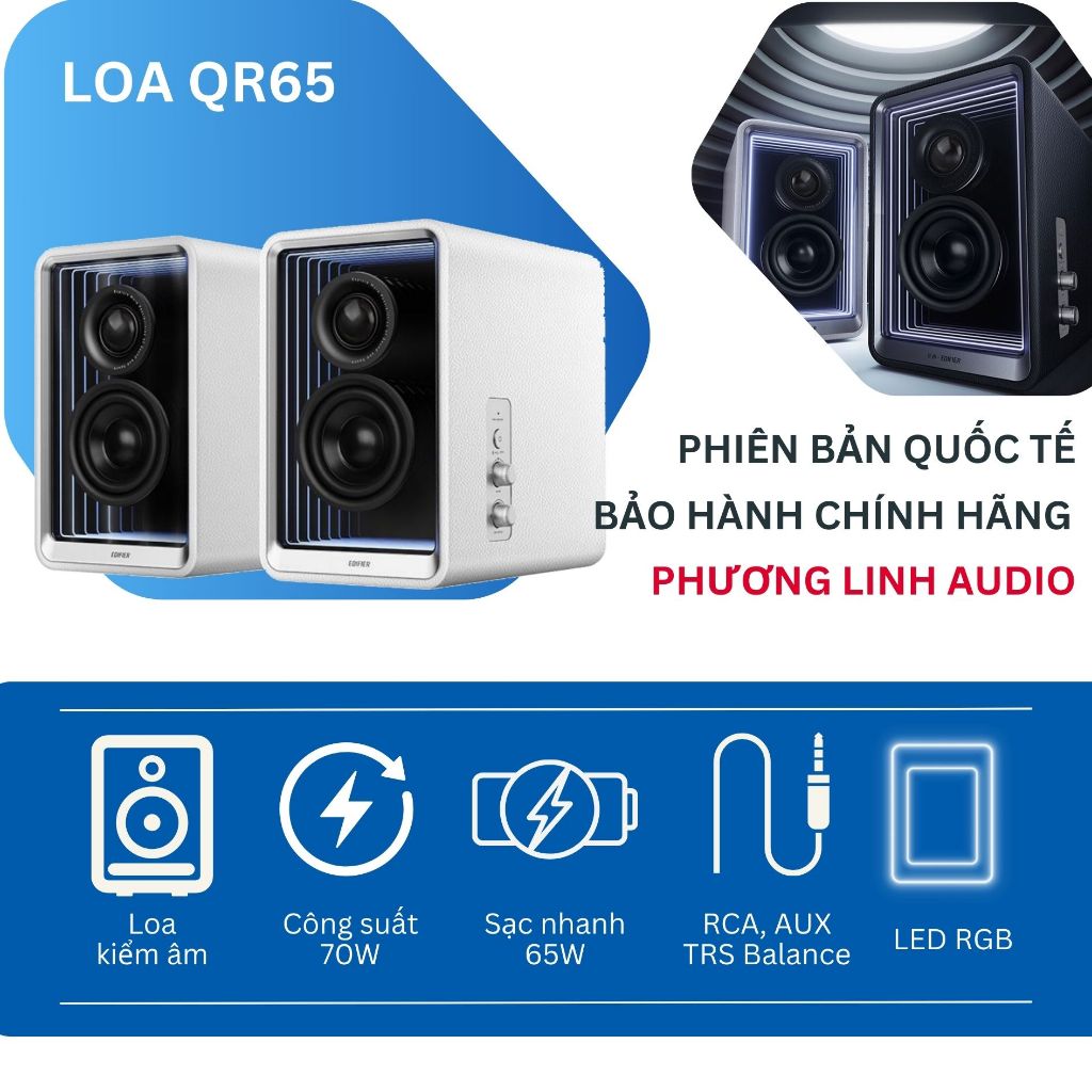 Loa Bluetooth Edifier QR65 | LeD RGB, Âm thanh Hires Audio Wireless, Sạc nhanh GaN 65W, Công suất 70W - Hàng chính hãng