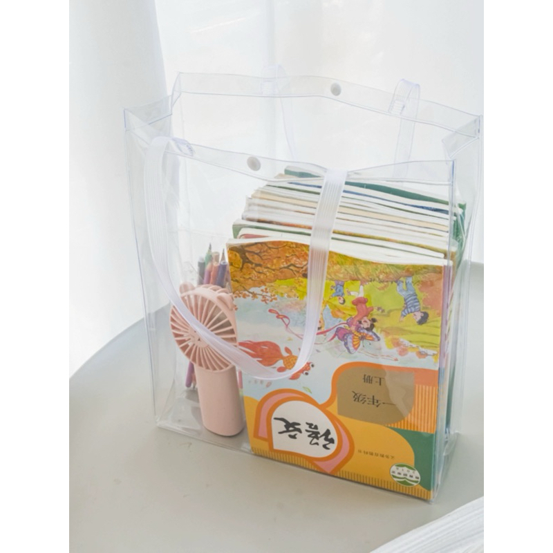 Túi Nhựa Trong Suốt Đeo Vai Có Nút Bấm Đựng Vừa A4, Túi Đi Học, Túi Đi Biển