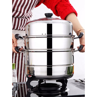 Nồi hấp inox 3 tầng siêu to nồi hấp bánh bao hấp thức ăn 28cm dùng cho cả bếp từ và bếp ga tặng kèm xửng hấp