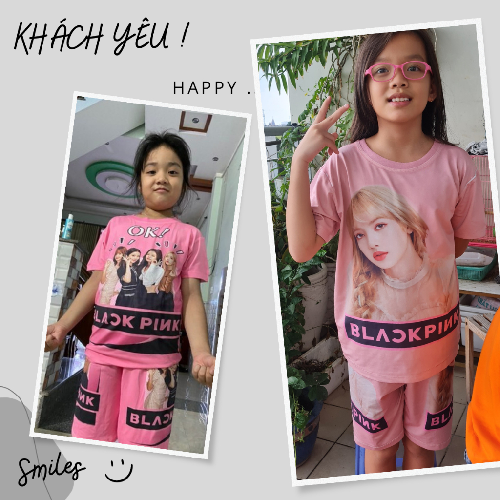 Bộ thun lạnh ngắn cổ tròn BlackPink, đồ bộ mặc nhà Black Pink cho bé gái, có size 10kg - 60kg