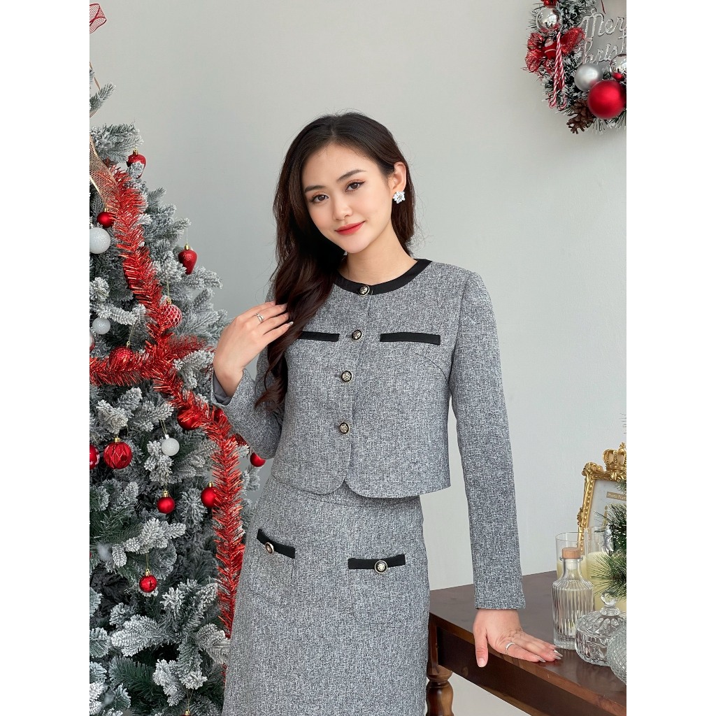 Set bộ công sở dự tiệc cao cấp chât liệu Dạ tiêu cao cấp Emvy Fashion S121