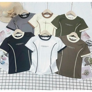 Áo Thun Co Dãn 4 Chiều Baby Tee Borip In Chữ Cornwall Viền Mảnh