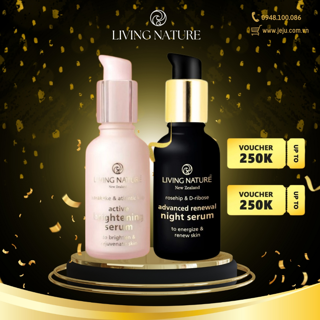 Bộ Đôi Dưỡng Sáng Da Ngày Đêm Living Nature Active Brightening Serum & Renewal Night Serum 30ml