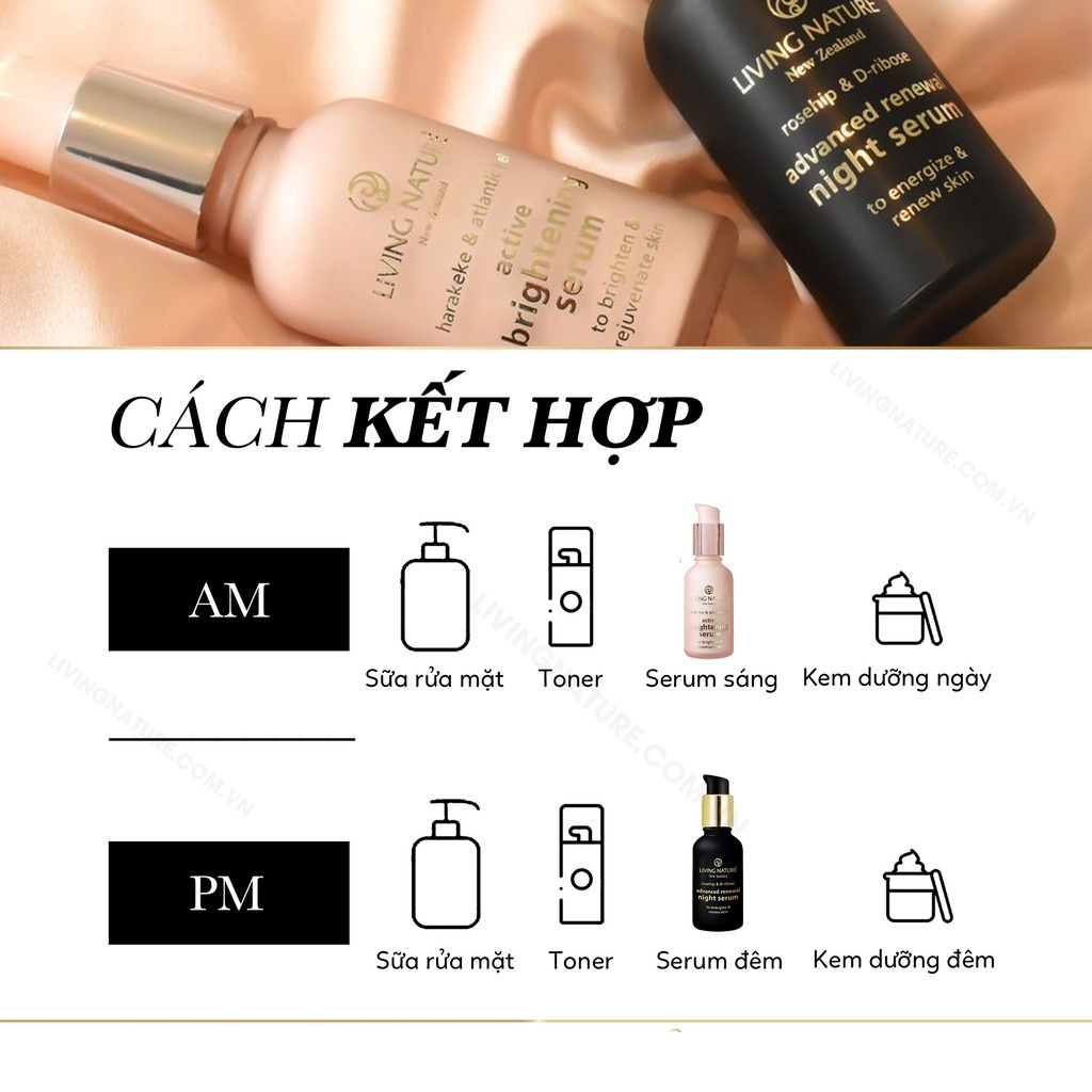 Bộ Đôi Dưỡng Sáng Da Ngày Đêm Living Nature Active Brightening Serum & Renewal Night Serum 30ml