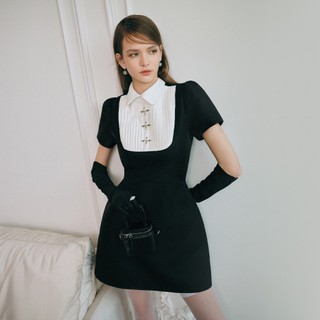 DARLING.ISM - Đầm ngắn phối xếp li Kinsey Dress vải bố kim tuyến đen