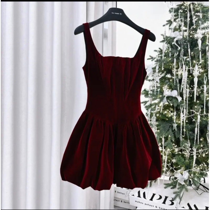 Váy Nhung Hai Dây Bồng Chuẩn MPB