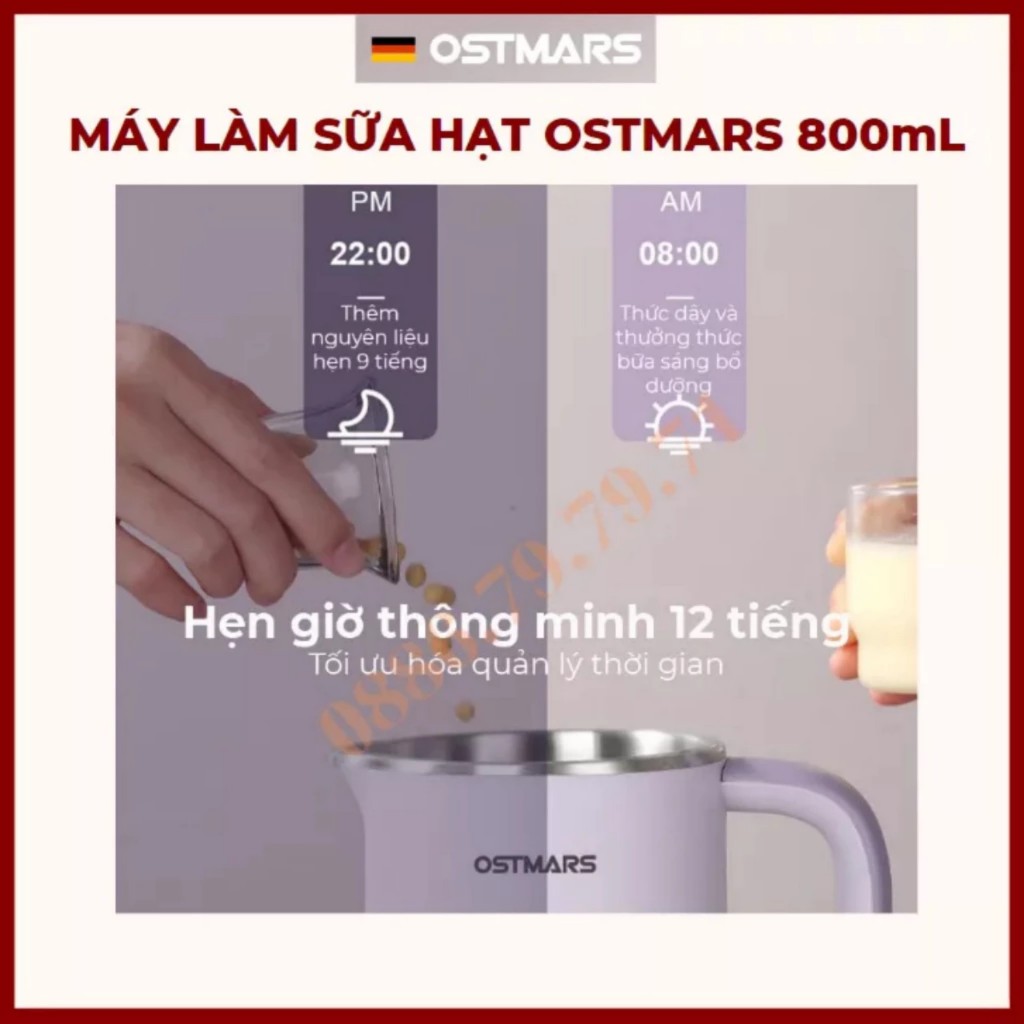 OSTMARS Máy Làm Sữa Hạt, Máy Nấu Sữa Hạt 800ml - 600W