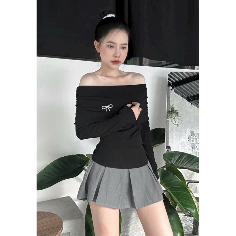 ÁO TRỄ VAI KÈM NƠ ĐÁ