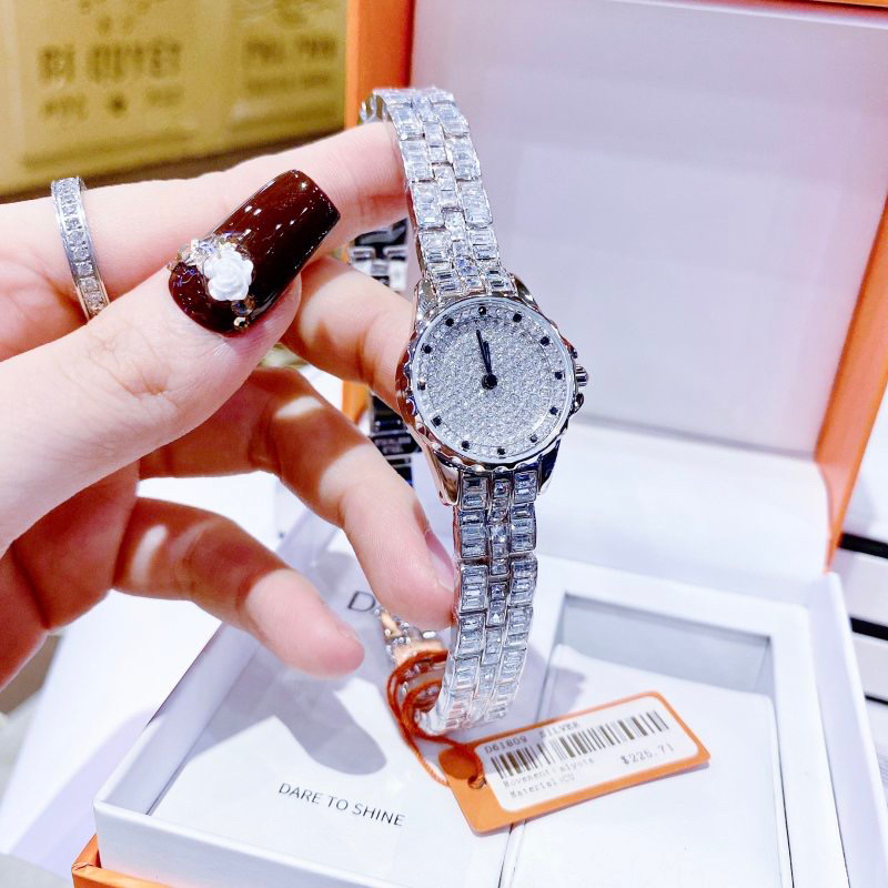 Đồng hồ nữ chính hãng Davena 61809 mặt tròn đính đá siz 25mm
