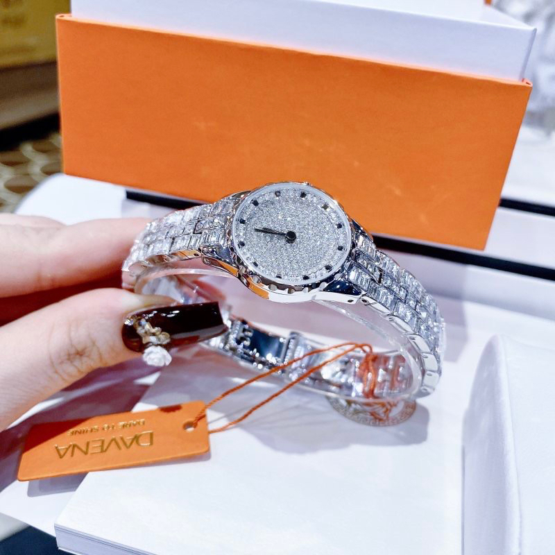 Đồng hồ nữ chính hãng Davena 61809 mặt tròn đính đá siz 25mm