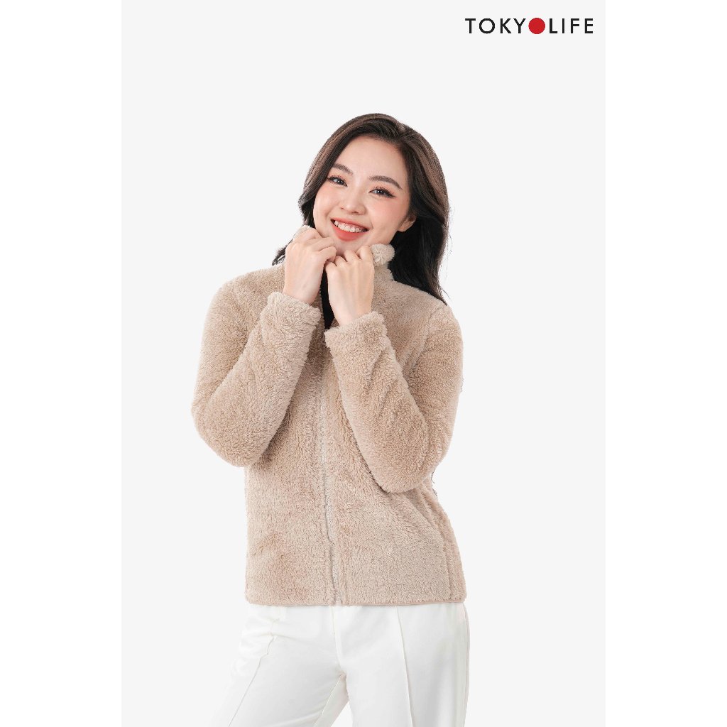 [KO MŨ - TĂNG 1 SIZE] Áo khoác NỮ lông cừu nhân tạo cổ cao dài tay TOKYOLIFE C9FLJ506N